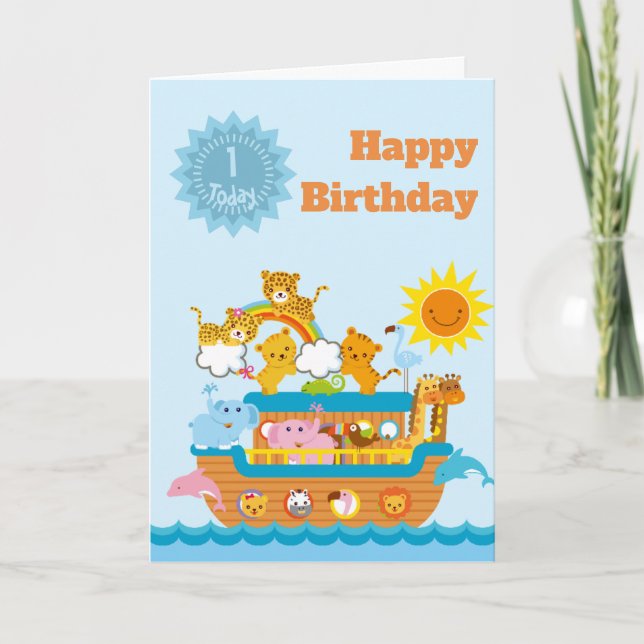 Noah’s Ark Customisable Age Birthday Card (Front)