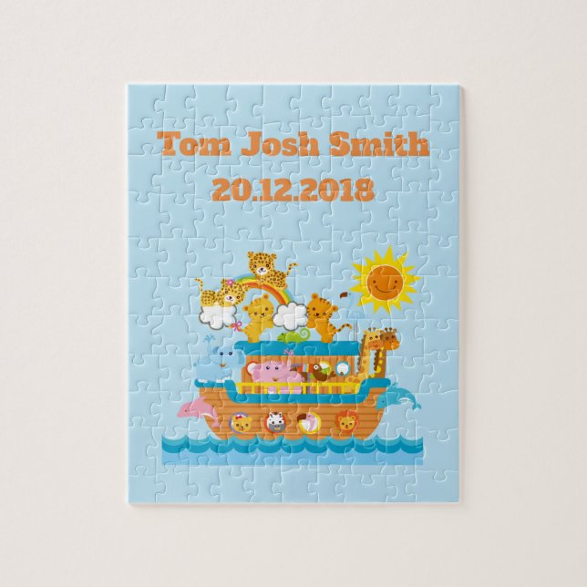Noah’s Ark Name and birth date Personalised Jigsaw Puzzle (Vertical)