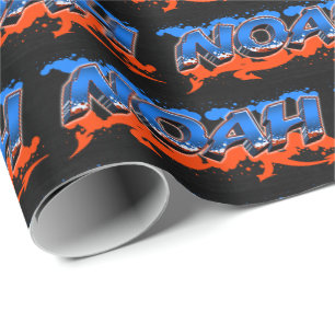 Noah Vorname Name Graffiti blue orange Wrapping Paper