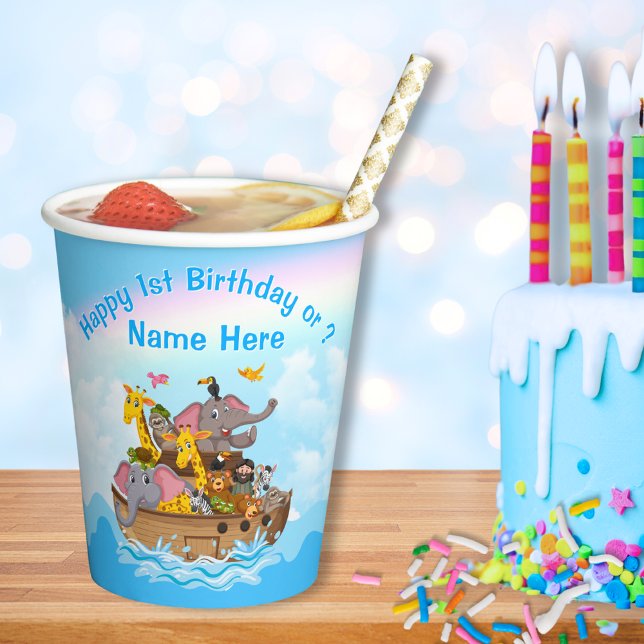 Noah's Ark 1st Birthday Party Ideas, Noah's Ark Paper Cups (Noah's Ark Theme Party. Noah's Ark 1st Birthday Party or Noah's Ark Baby Shower. ANY OCCASION. First)