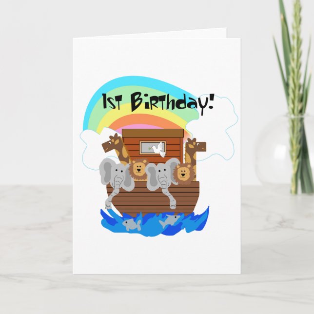 Noah's Ark 1st Birthday Tshirts and Gifts Card (Front)