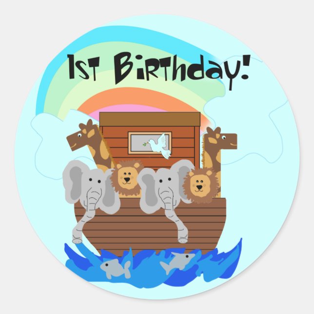 Noah's Ark 1st Birthday Tshirts and Gifts Classic Round Sticker (Front)