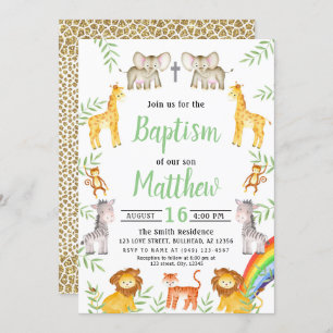 Noahs Ark Animal and Rainbow Watercolor Baptism Invitation
