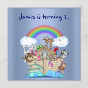 Noahs ark animal invitation blue