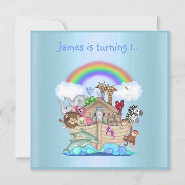 Noahs ark animal invitation BLUE 2 (Front)