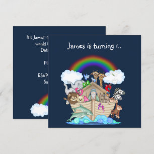Noahs ark animal invitation Navy Blue