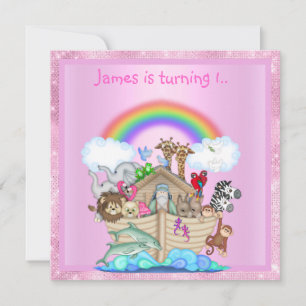 Noahs ark animal invitation PINK birthday new