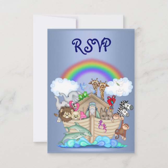 NOAHS ARK ANIMAL RSVP BLUE INVITATION (Front)