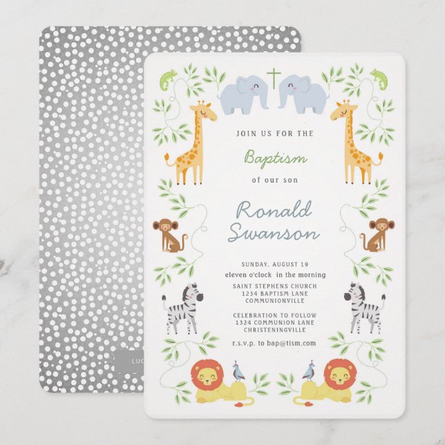 Noah's Ark Animals Baptism invitation (Front/Back)