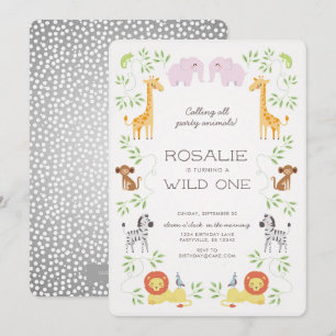 Noah's Ark Animals Birthday Pink Invitation