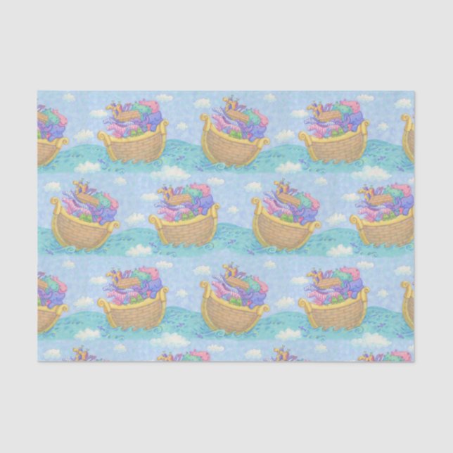 Noah's Ark Animals Blue Turquoise Pattern Tissue Paper (Front)