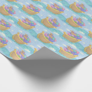 Noah's Ark Animals Blue Turquoise Pattern Wrapping Paper