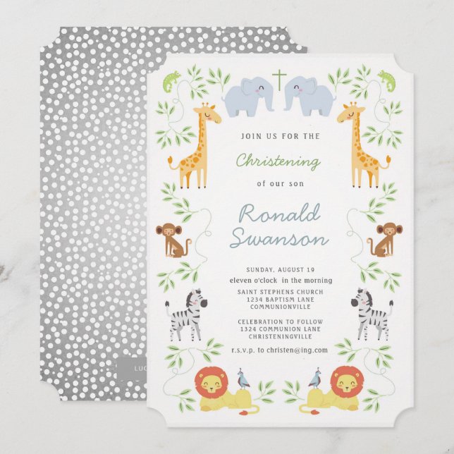 Noah's Ark Animals Christening Invitation (Front/Back)