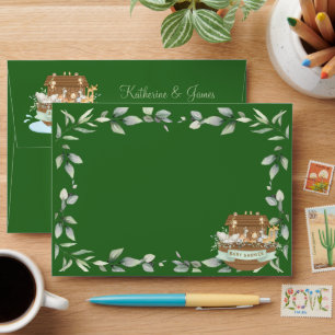 Noah's Ark Animals Greenery Baby Shower Green Envelope