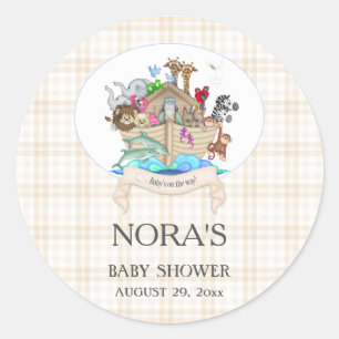 Noah's Ark Animals Ivory Gingham Classic Round Sticker