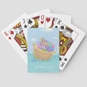 Noah's Ark Animals Monogram Name Blue Playing Cards