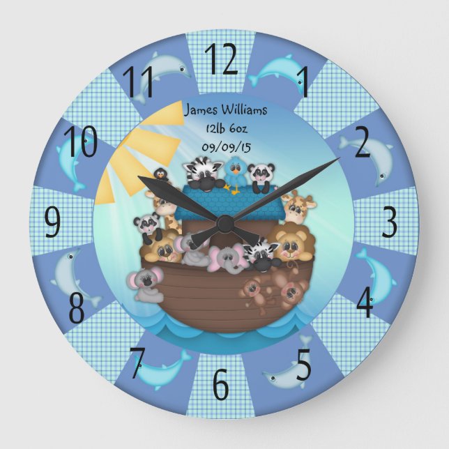 Noahs Ark Babies Round (Large) Wall Clock (Front)