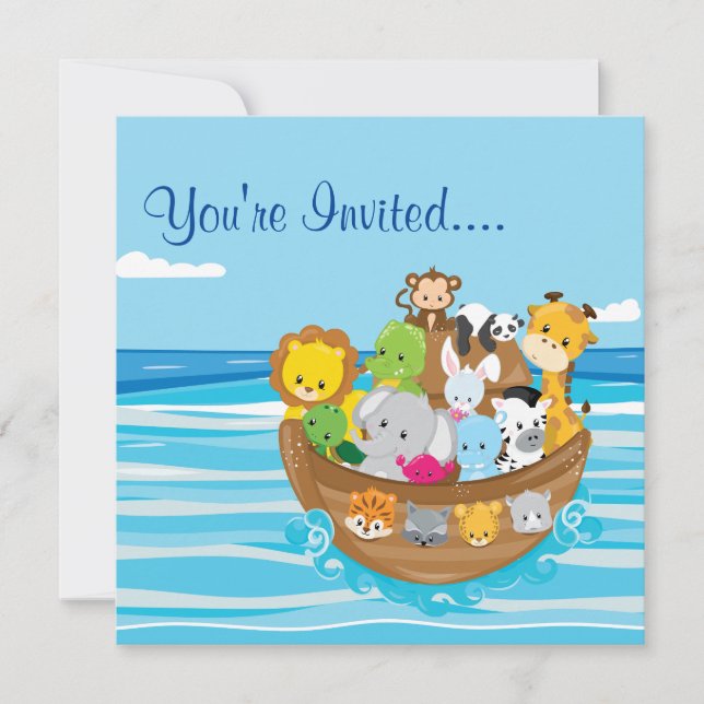 Noah's Ark | Baby Animals | Square Invitation (Front)