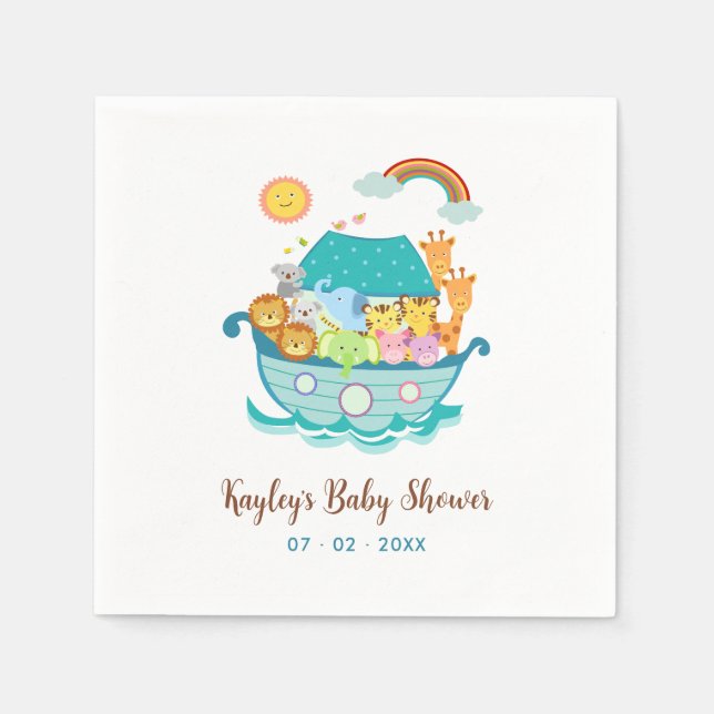 Noahs Ark Baby Shower Baptism 1st Birthday Napkins (Front)