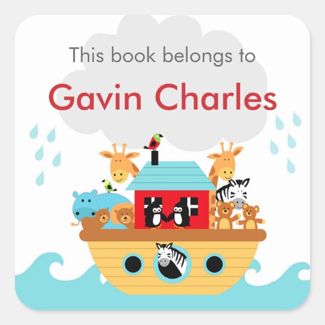 Noah's Ark Baby Shower bookplate stickers (Front)
