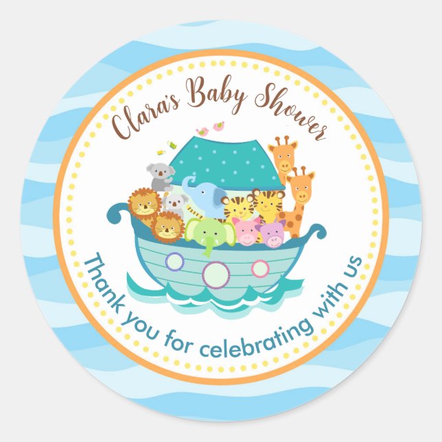 Noah's Ark Baby Shower Customised Stickers (Front)