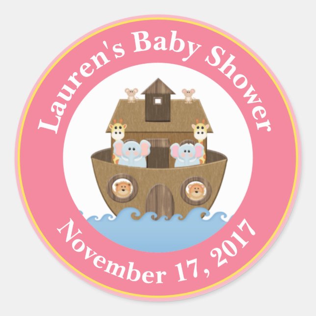 Noah's Ark Baby Shower Favour Stickers Baby Girl (Front)