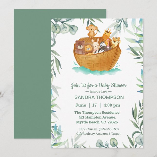 Noah's Ark Baby Shower Invitation (Front/Back)