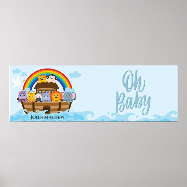 Noah's Ark Baby Shower Party Banner Poster (Front)