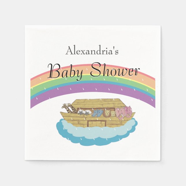 Noah's Ark Baby Shower Rainbow gender neutral Napkin (Front)