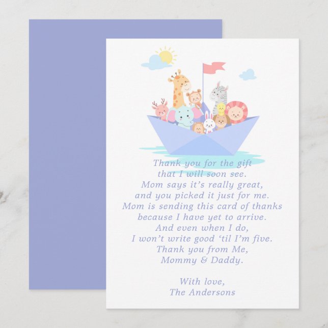 Noah's Ark Baby Shower Thank You Card (Front/Back)