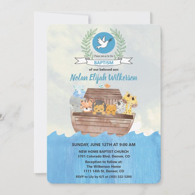 Noah's Ark Baptism Invitation (Front)