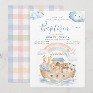 Noah's Ark Baptism Watercolor Invitation