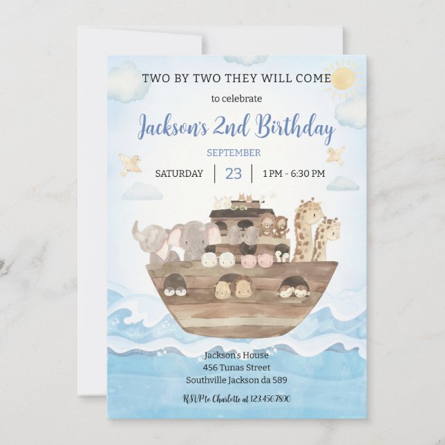Noah's Ark Birthday Invitation (Front)