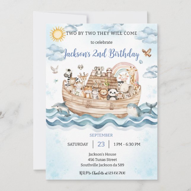 Noah's Ark Birthday Invitation (Front)