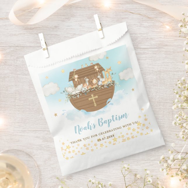 Noah's Ark Blue Baptism Christening 1st Birthday Favour Bags (Clipped)