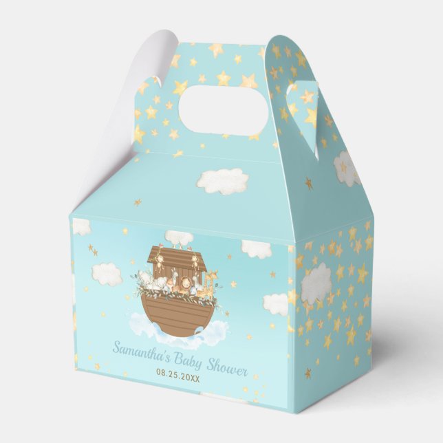 Noah's Ark Blue Boy Baby Shower Thank You Favour Box (Front Side)