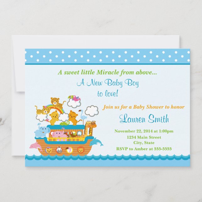 Noah's Ark Boy Baby Shower Invitation 5x7 Card (Front)