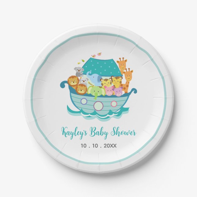 Noah's Ark Boy Baby Shower Paper Plates (Front)