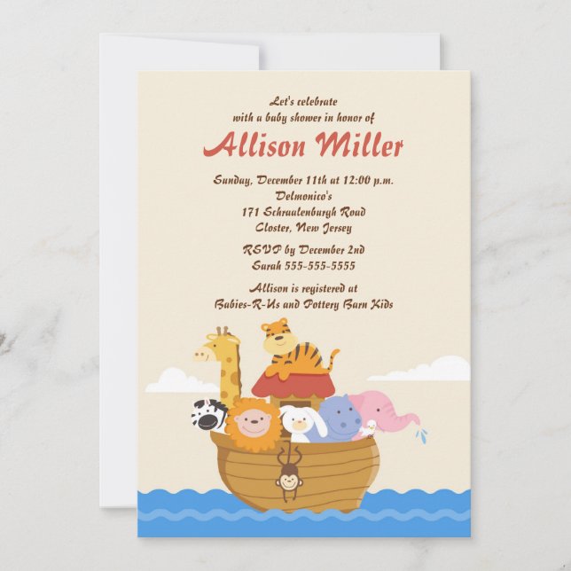 Noah's Ark Boy or Girl Baby Shower Invitation (Front)
