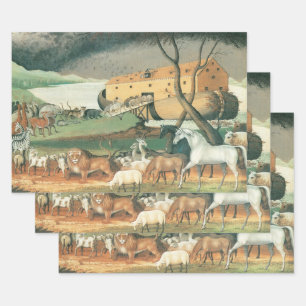 Noah's Ark by Edward Hicks, Vintage Folk Art Wrapping Paper Sheet