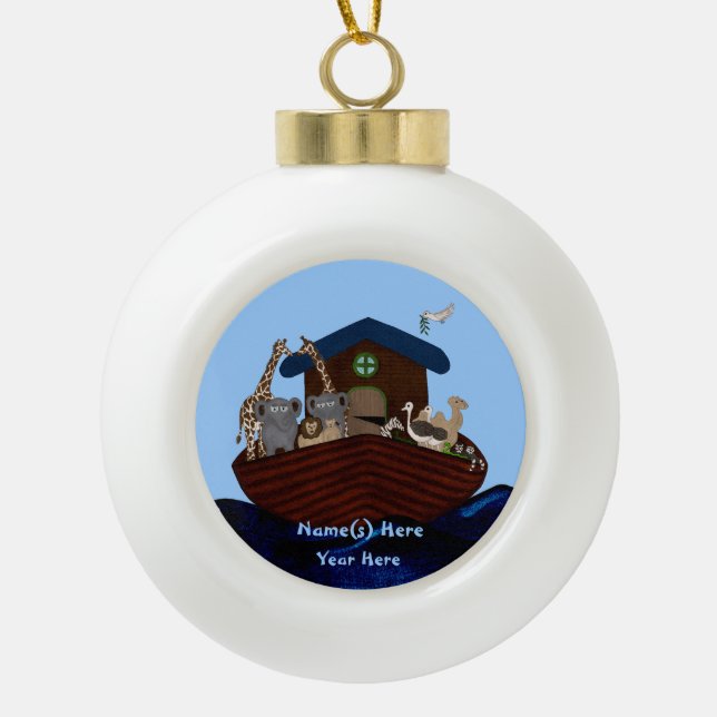 Noah's Ark Ceramic Ball Christmas Ornament (Front)