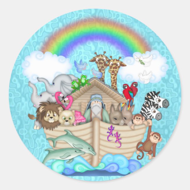 NOAHS ARK CUPCAKE TOPPER FOR BABY  SHOWER CLASSIC ROUND STICKER (Front)