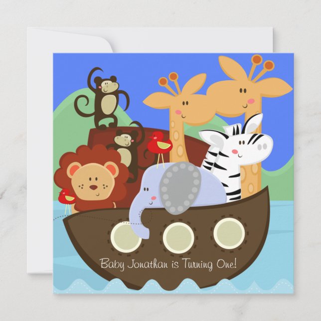 Noah's Ark Customised Birthday Invitations (Front)