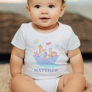 Noah's Ark Cute Animal Boat Baby Bodysuit