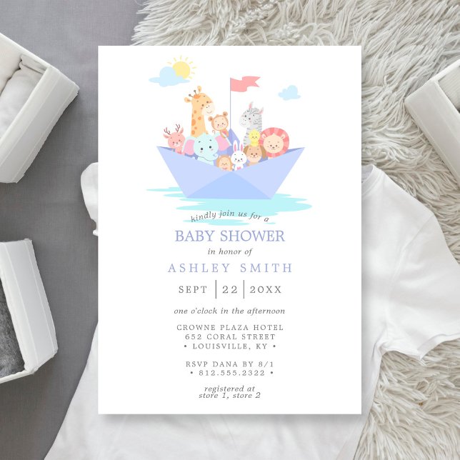 Noah's Ark Cute Animal Boat Baby Shower Invitation (Creator Uploaded)