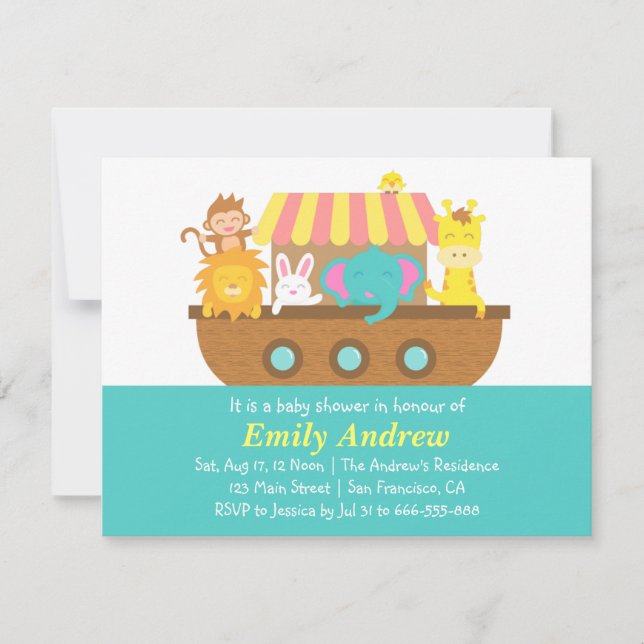 Noah's Ark, Cute Animals, Baby Shower Invitation (Front)