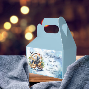 Noah's Ark Cute Animals Blue Boy Baby Shower Favour Box