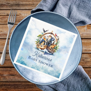 Noah's Ark Cute Animals Blue Boy Baby Shower Napkin