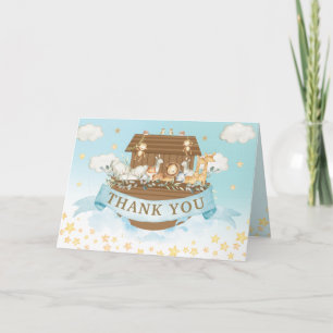 Noah's Ark Cute Animals Blue Boy Baby Shower Thank You Card