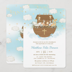 Noah's Ark Cute Animals Boy Baptism Christening Invitation